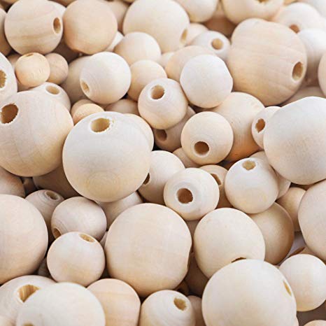 Quefe 630pcs Natural Round Wood Beads Loose Spacer Wooden Beads, 6 Sizes (8mm, 10mm, 12mm,14mm, 16mm,20mm)