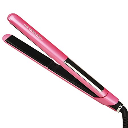 PHOEBE Long Plate Flat Iron, Dual Voltage 1 Inch Tourmaline Ceramic Ionic Hair Straightener, Professional MCH Technology Auto Shut off Straightener Iron with LCD Digital Display(Pink)