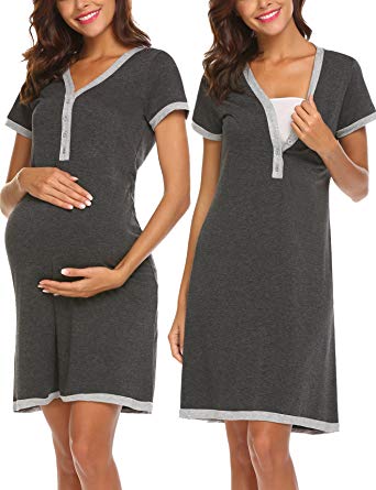 Ekouaer Women's Maternity Dress Short Sleeve Nursing Nightgown for Breastfeeding Sleepwear S-XXL