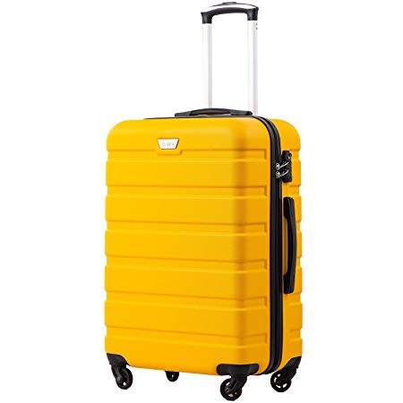 COOLIFE Suitcase Trolley Carry On Hand Cabin Luggage Hard Shell Travel Bag Lightweight 2 Year Warranty Durable 4 Spinner Wheels (Yellow, S(56cm 38L))