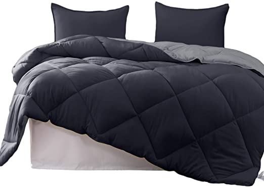 KASENTEX 2-Tone Reversible Comforter Set with Plush Down Alternative Filling - Fluffy, Hypoallergenic and Machine Washable, Twin, Moonlight Charcoal/Mist Grey