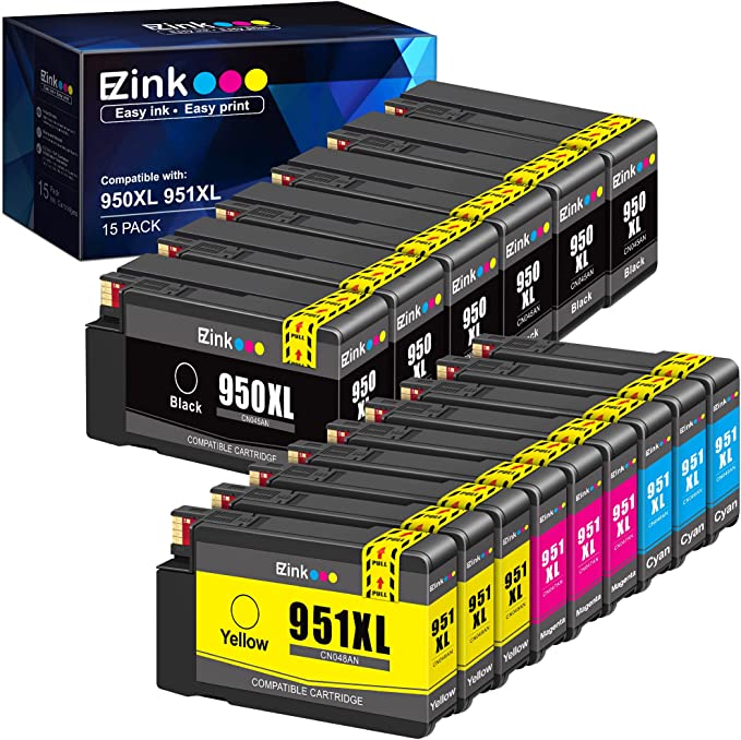 E-Z Ink (TM) Compatible Ink Cartridge Replacement for HP 950XL 951XL 950 XL 951 XL to use with OfficeJet Pro 8610 8600 8615 8620 8625 8100 276dw 251dw (6 Black, 3 Cyan, 3 Magenta, 3 Yellow, 15 Pack)