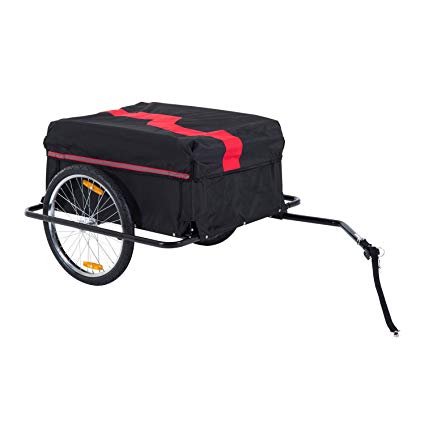 HOMCOM Folding Bike Trailer Cargo in Steel Frame Extra Bicycle Storage Carrier with Removable Cover and Hitch (Red and Black)