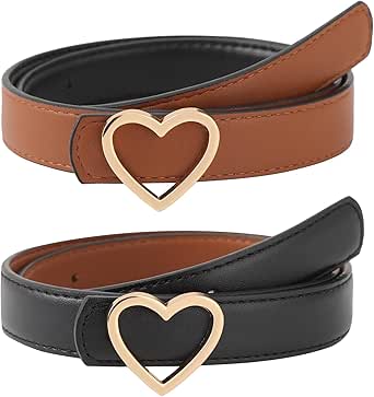 AWAYTR Girls Reversible Leather Belt - Cute Heart Buckle Belt for Kids Adjustable Toddler Belt for Dress Pants