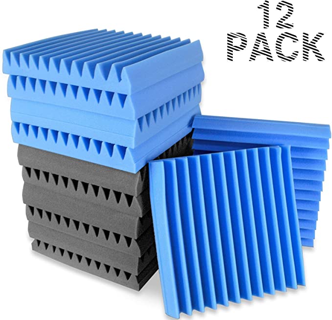 JUSONEY 12 Pack(Black&Blue) 2" x 12" x 12 Acoustic Foam Panels-Soundproof Foam Pannel Work for Home Soundproof Foam Pannels,Walls Soundproof,Wedge for Studio Ceiling,Reduce Background Noise