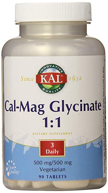 KAL Cal Mag Glycinate 1:1 Tablets, 500 mg/500 mg, 90 Count