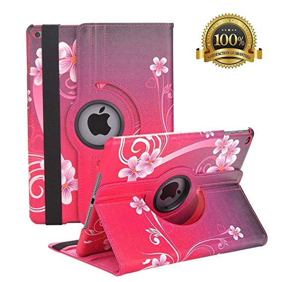 New iPad 9.7 inch 2018 2017/ iPad Air Case - 360 Degree Rotating Stand Smart Cover Case with Auto Sleep Wake for Apple iPad 9.7" (6th Gen, 5th Gen)/iPad Air (Red Peach Heart)