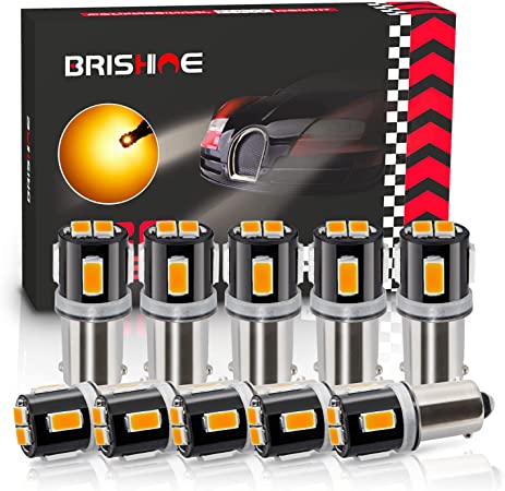 BRISHINE BA9S LED Bulbs Amber Yellow Extremely Bright 5630 Chipsets 53 57 293 BA9 64111 1891 1895 T4W LED Bulbs for Car Interior Dome Map Door Courtesy License Plate Lights (Pack of 10)