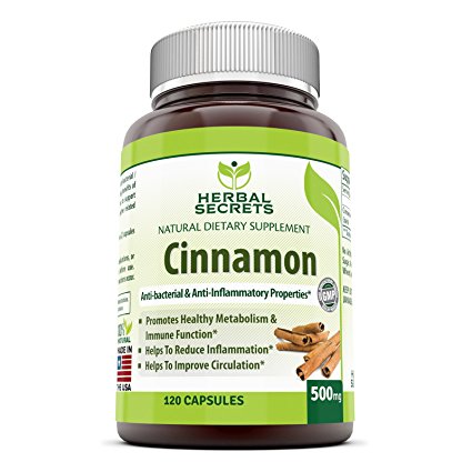 Herbal Secrets Cinnamon 500 Mg 120 Capsules - Supports Heart/circulatory Health.* Supports the Metabolism of Sugars and Starches in Your Diet.* Helps Support Fat Metabolism.*