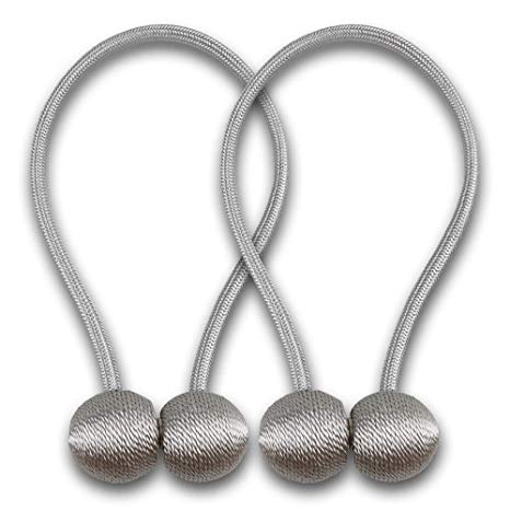 AMAZDN Curtain Tiebacks Magnetic Curtain Holdbacks for Draperies,Sheer Panels and Blackout Without Drilling 1 Pair (Silver)