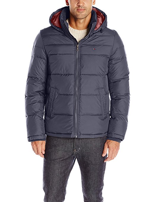 Tommy Hilfiger Men's Insulated Midlength Quilted Puffer Jacket with Fixed Hood