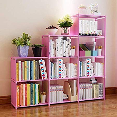 Clewiltess 9 Cube Pink DIY Storage Bookcase,Bookshelf for Kids,Home Furniture Storage Shelves Closet Organizer Rack Cabinet for Bedroom Living Room Office
