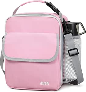 MIER Lunch Box for Kids Insulated Lunchbox Bag Totes for Teens Boys Girls Small Lunch Bags for Adult Men Women with Shoulder Strap and Bottle Pocket, Pink