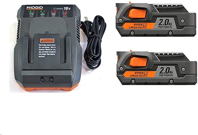 Ridgid (2) 18-Volt 2.0 Ah Lithium-Ion Battery R840086 and (1) 18-Volt Charger R86092 (Bulk Packaged)