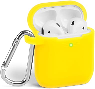 Airpods Case, GMYLE Silicone Protective Shockproof Airpods Earbuds Case Cover Skin with Keychain, Women Girls Cute, Compatible for Apple AirPods 2 & 1 - Yellow