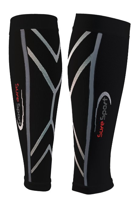 SureSport Mens and Womens True Graduated Calf Compression Sleeves - 18-25 mmHg Medical Grade Large Black Great for Shin Splints - Ideal uses include Crossfit Basketball Running Baseball Walking Cycling Training and Travel - Increases Circulation - Help Speed Recovery