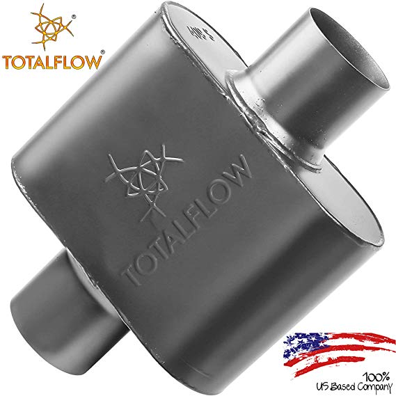 TOTALFLOW Black 3" Center In / 3" Center Out 443015 409 Stainless Steel Single Chamber Universal Muffler 3" Center Out