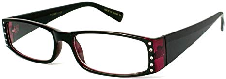 Edge I-Wear Women's Rectangular Full Frame Plastic Animal Print Reading Glasses with Rhinestones 31756R 1.25-1(BLK R)