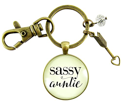 Sassy Auntie Keychain Glam Quote Fun Gift Pendant Vintage Inspired Jewelry For Women Special Card