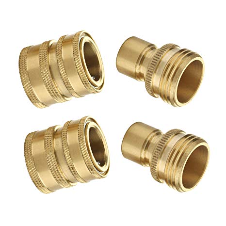 M MINGLE Garden Hose Quick Connect Fittings, 3/4'' GHT Solid Brass, Quick Connector Set, 2-Pack