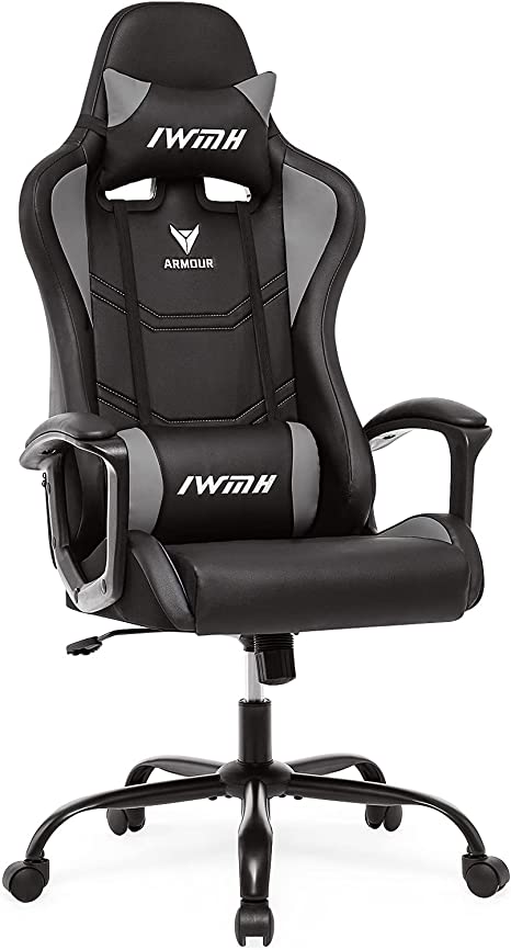 IntimaTe WM Heart Gaming Chair, Ergonomic Computer Chair, Adjustable Racing Chair with Armrest, Headrest, High Back Lumbar Support Desk Chair (Gray)