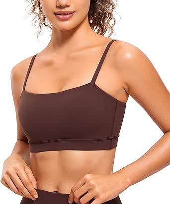 CRZ YOGA Butterluxe Womens Adjustable Spaghetti Thin Strap Sports Bra - Padded Wireless Square Neck Workout Yoga Bra