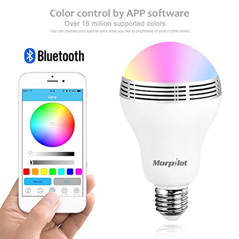 Morpilot Wireless Bluetooth 4.0 Speaker Smart LED Night Light E27 RGB Led Light Bulb Color Changing / Music Player Lighting Lamp with Built-in Bluetooth Audio Mini Speaker - Compatible with Apple iPhone / iPad / iPod / Android Devices
