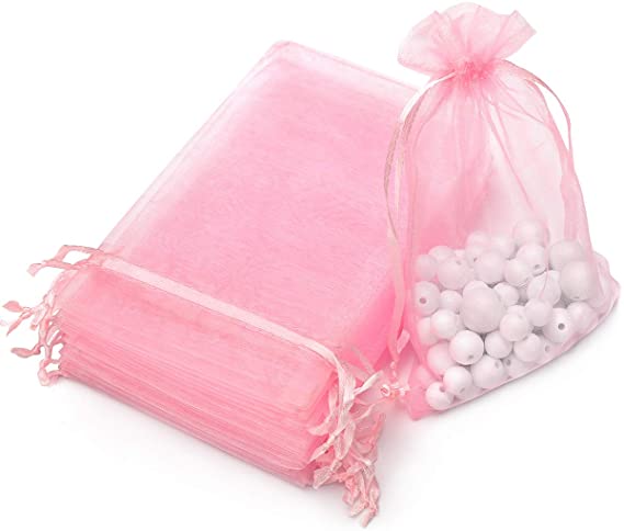 AKStore 100PCS 4x6" (10x15cm) Drawstring Organza Jewelry Favor Pouches Wedding Party Festival Gift Bags Candy Bags (Pink)