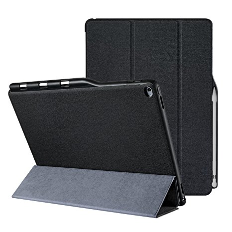 iPad Pro 12.9 Case, iPad Pro Case with Pencil Holder, PU Leather Stand Feature and Auto Wake & Sleep Smart Cover Flip Case for iPad Pro 12.9inch - Black