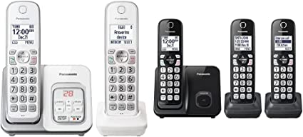 Panasonic DECT 6.0 Expandable Cordless Phone KX-TGD632W (White/Silver) & Cordless Phone System, Expandable Home Phone with Call Blocking, 3 Handset - KX-TGD613B (Black)