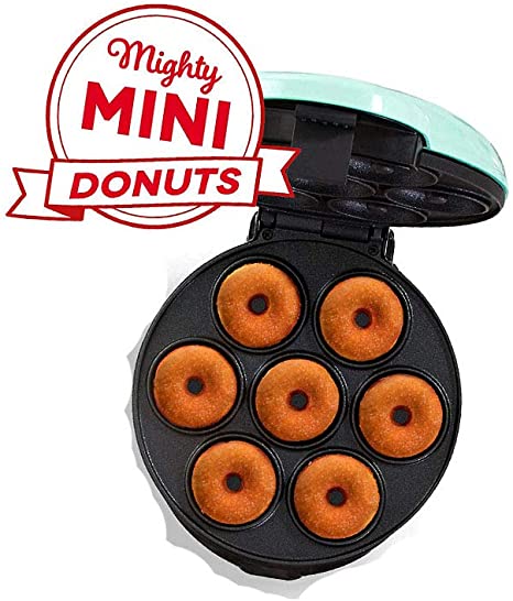 Mini Donut Maker Machine for Kid-Friendly, Aqua, Makes 7 Doughnuts