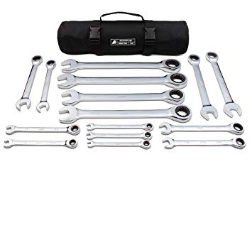 15pc Inch TIGHTSPOT Ratcheting Wrenches MASTER SET - Our LARGEST SAE/INCH SET With Bear Keeper Rollup Case - Our standard in safety for combination wrench sets from gear to tip