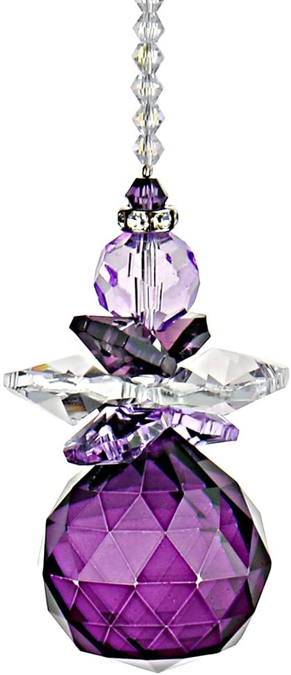 H&D Hanging Crystal Angel Suncatcher Rainbow Maker Guardian Angel Ornament for Home Window Decor (Purple)