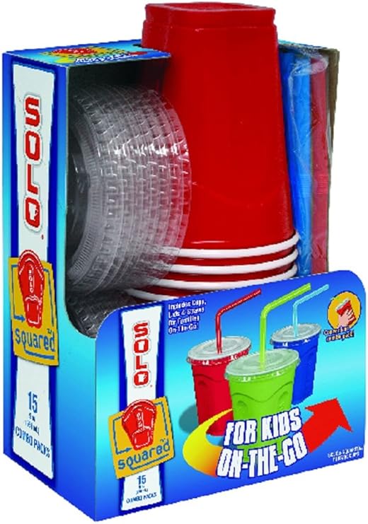 Solo 9 Oz Plastic Cup, Lid, & Straw Combo Pack, 15 Cups (Red)