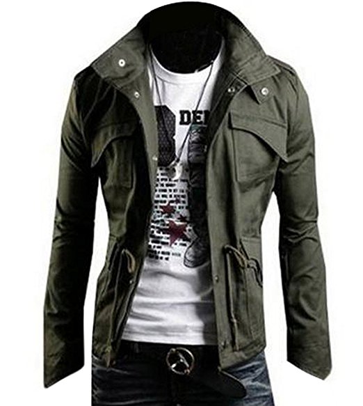 Zicac Men's Casual Fashion Military Zip Button Cotton Jacket Coat