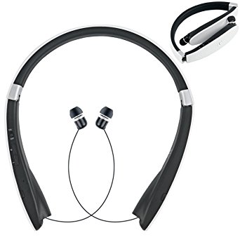 Bluetooth Headphones, VICTA Wireless Stereo Headphones Neckband with Retractable Earbuds for iPhone/Samsung/Sony/iPad and other Bluetooth Device (991 WHITE)