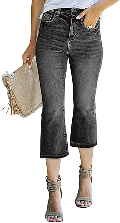 Sidefeel Women's High Waisted Capri Jeans Bell Bottoms Bootcut Summer Denim Flare Pants