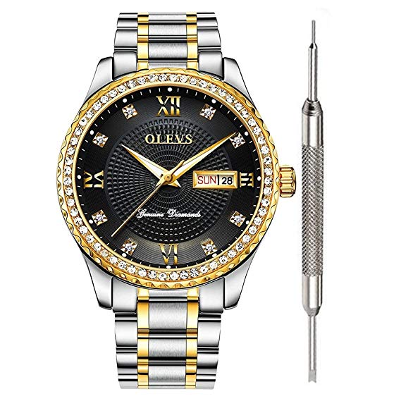 Men Quartz Business Watch with Stainless Steel Band Classic Waterproof WatchesUnique Wristwatch Gold Watch OLEVS
