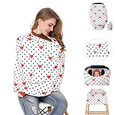 Nursing Cover Baby Pillow JUNYOU Carseat Canopy Baby Car Seat Covers with pouch for boys Girls-Best Muti-Use Breastfeeding Cover-Soft Stretchy Infinity Shawl Scarf