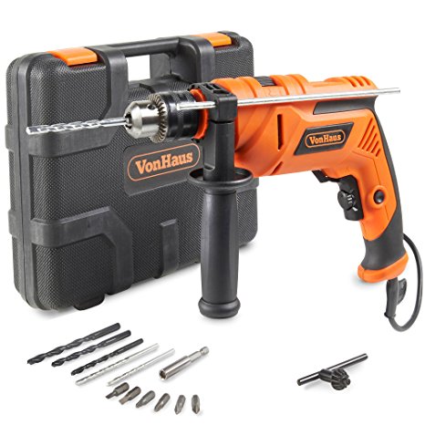 VonHaus 810W Rotary Hammer Impact Drill Driver Kit Auxiliary Handle Corded Electric Variable Speed 13mm | BMC   Drill Bits | 13pc Accessory Kit