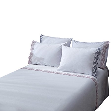 Merryfeel Cotton Sateen 300 Thread Count Embroidered Lace Sheet Set - Full