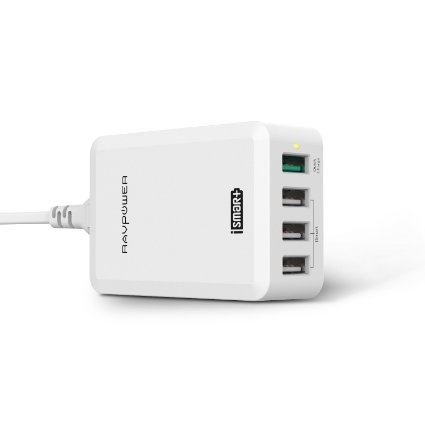 RAVPower 40W 4-Port USB Charger Desktop Charging Hub with Quick Charge 20 for Galaxy S7 S6 Edge Note 5 Xperia Z3 LG G4 Nexus 6 iPhone iPad -White