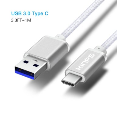 Type C,Kinps®3.3FT Nylon Braided USB C 3.1 to USB A 3.0 Charging Data Sync Cable for Apple New MacBook 12 Inch, ChromeBook Pixel, Nexus 5X/ 6P, Nokia N1 Tablet, OnePlus 2 and More(3.3FT - Silver)