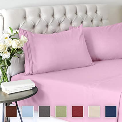 Full Size Sheet Set - 4 Piece - Hotel Luxury Bed Sheets - Extra Soft - Deep Pockets - Easy Fit - Breathable & Cooling Sheets - Wrinkle Free - Comfy – Light Pink Bed Sheets - Fulls Sheets – 4 PC