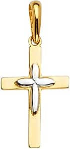 The World Jewelry Center 14k REAL Two Tone Gold Cross Religious Charm Pendant (Size : 23 x 11 mm)