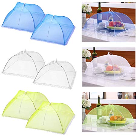 Casolly 17"x17" Pop-Up Mesh Screen Food Cover Tents - Keep Out Flies, Bugs, Mosquitos - Reusable and Collapsible-Three Color(6 Pack）