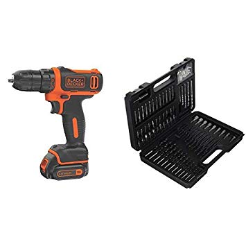 BLACK DECKER 12V MAX Cordless Drill/Driver (BDCDD12C) with BLACK DECKER BDA91109 Combination Accessory Set, 109-Piece