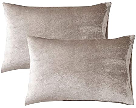 Jepson Flannel Pillowcases Set of 2 Pillow Cases Solid Pillow Covers with Zipper Closure 2 Pack, Grey, Standard