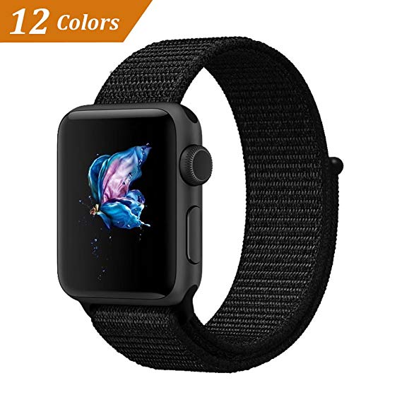 QIENGO Compatible for Apple Watch Band 38MM 42MM, Nylon Sport Loop with Hook and Loop, Fastener Adjustable Closure Strap, Replacement Band Compatible for iWatch Series 1/2/3
