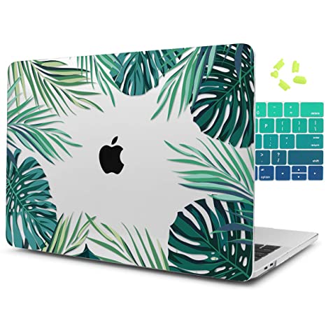 Dongke Case for MacBook Pro 13 Inch Case 2019 2018 2017 2016 Release A2159 A1989 A1706 A1708, Crystal Tropical Leaves Plastic Hard Shell Cover for Newest 13 Inch MacBook Pro Case with Touch Bar